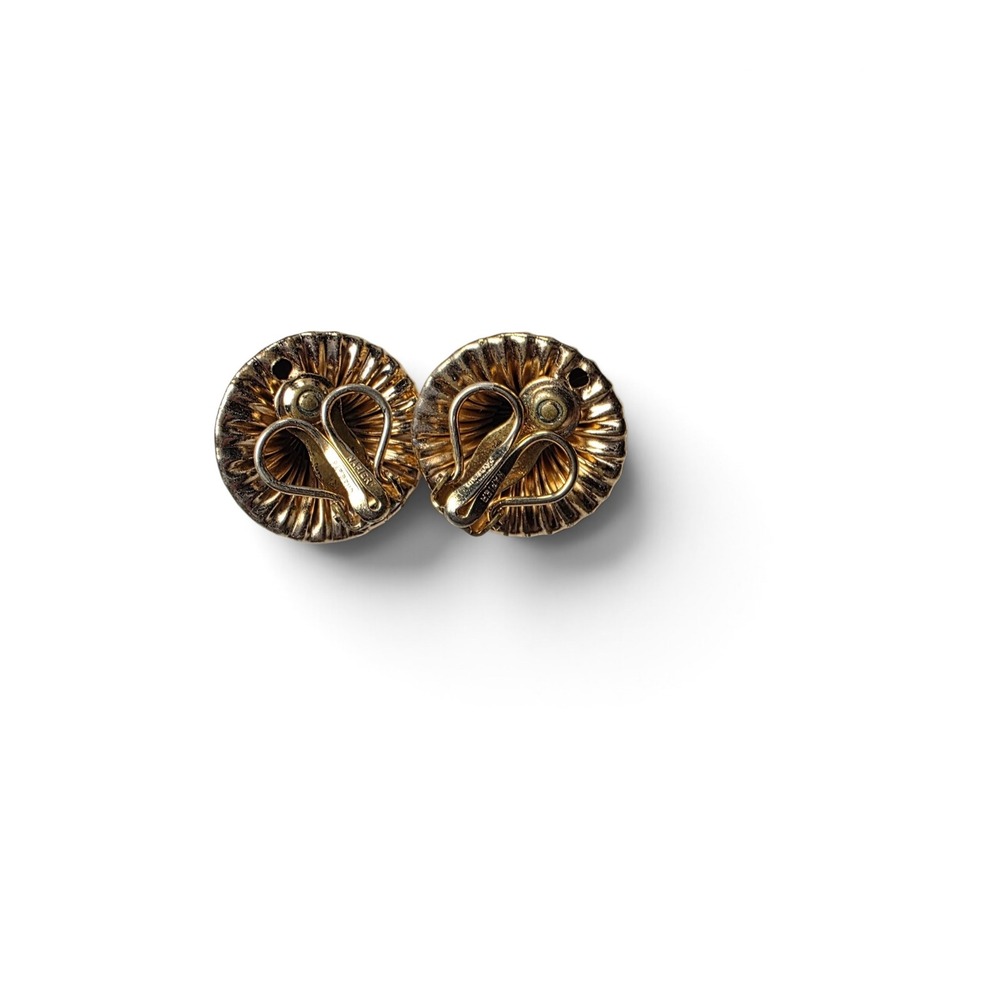 Vintage Napier Gold Tone Ribbed Melon Dome Clip On Earrings 1950s 1960s Chunky - Picture 3 of 4